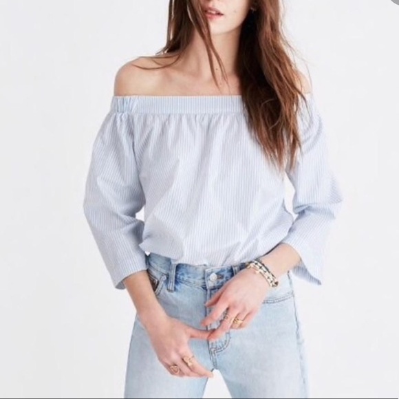 Madewell Clean Off the Shoulder Stripe Top Size L - Picture 1 of 8